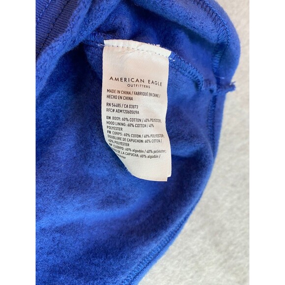 American Eagle Outfitters Cropped Boxy Hoodie Women Large Blue Fleece Drawstring - Picture 6 of 16